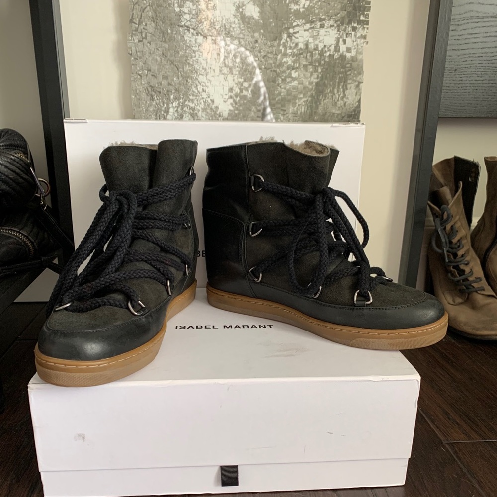 Isabel Marant Nowles Boot Black Leather Shearling 39 / 8.5